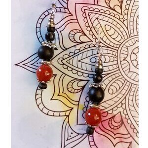OBSIDIAN, CARNELIAN, SILVERY BALI STYLE ACCENTS